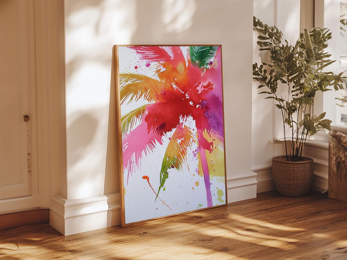 Retro Palm Tree Painting Print Framed Print Pop Art Palm Tree Painting Home Decor 80s Style Synthwave Wall Art Coastal Decor - Image 2