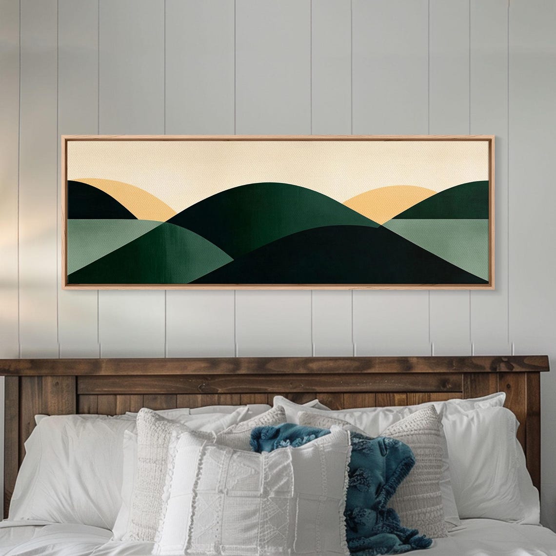 Green Rolling Hills Peach Sky Minimalist Abstract Landscape Art Poster - Image 5
