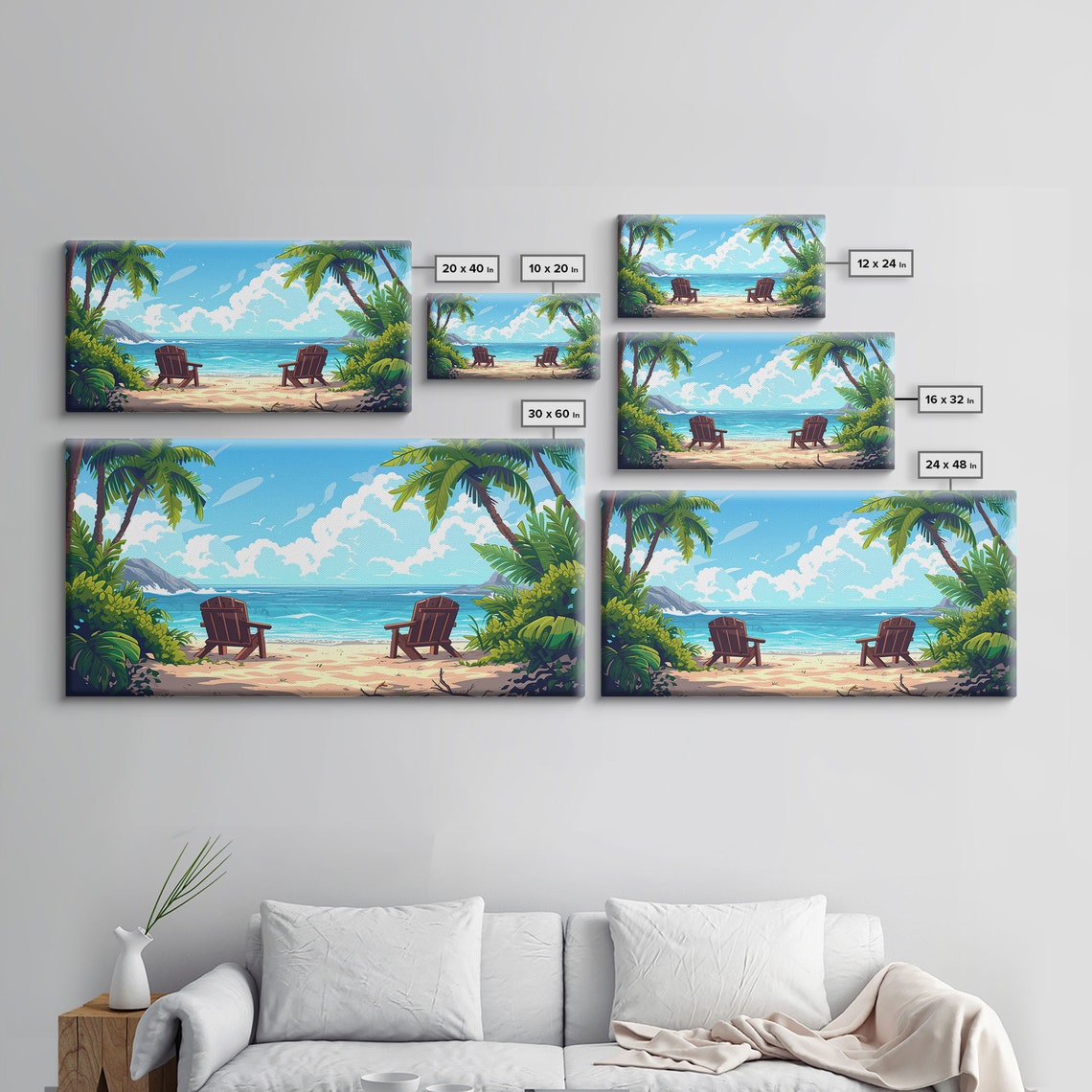 Tropical Beach Palm Trees Ocean Chairs Colorful Summer Poster - Image 2