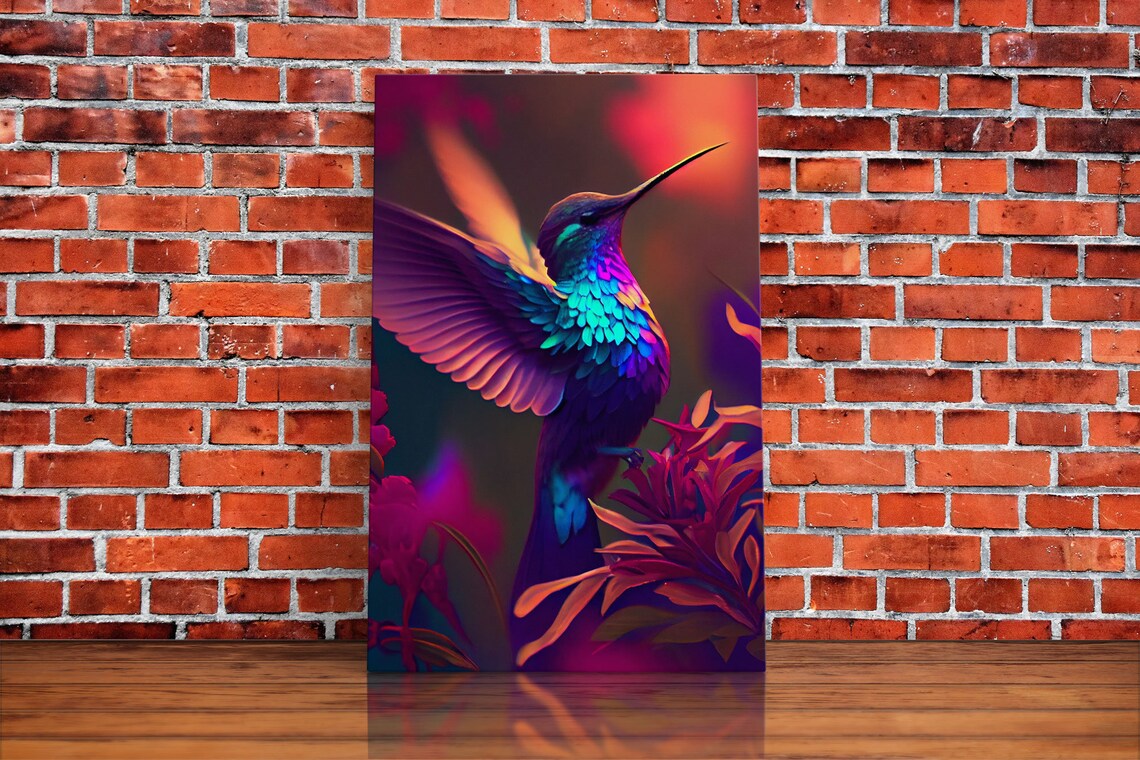 Hummingbird In Flight, Cute Animal Retro Wave Art Print - Image 6