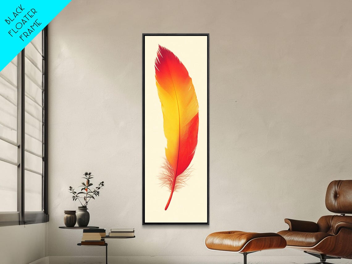 Vivid Red Orange Feather Minimalist Boho Feather Art Wall Poster - Image 3