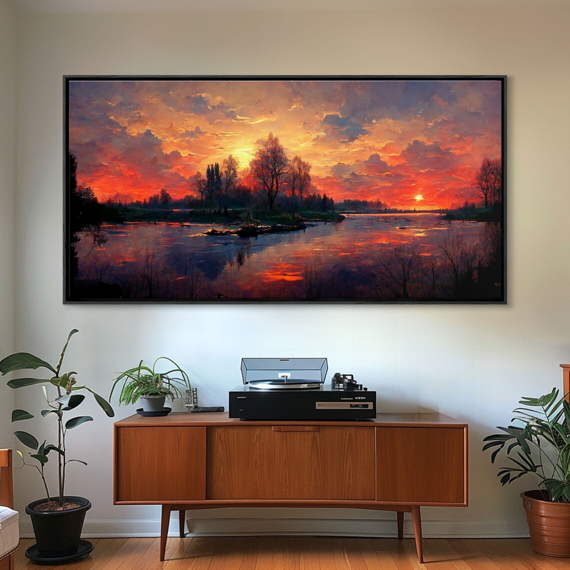 Lake Sunset Oil Painting, Nature Landscape Art Print - Image 4