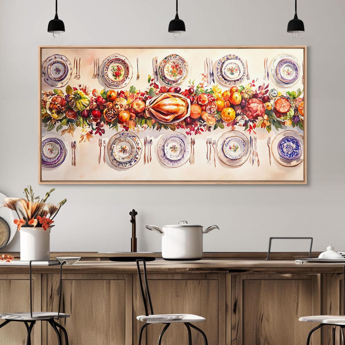 Thanksgiving Harvest Feast Table Setting Overhead View Art Print - Image 6