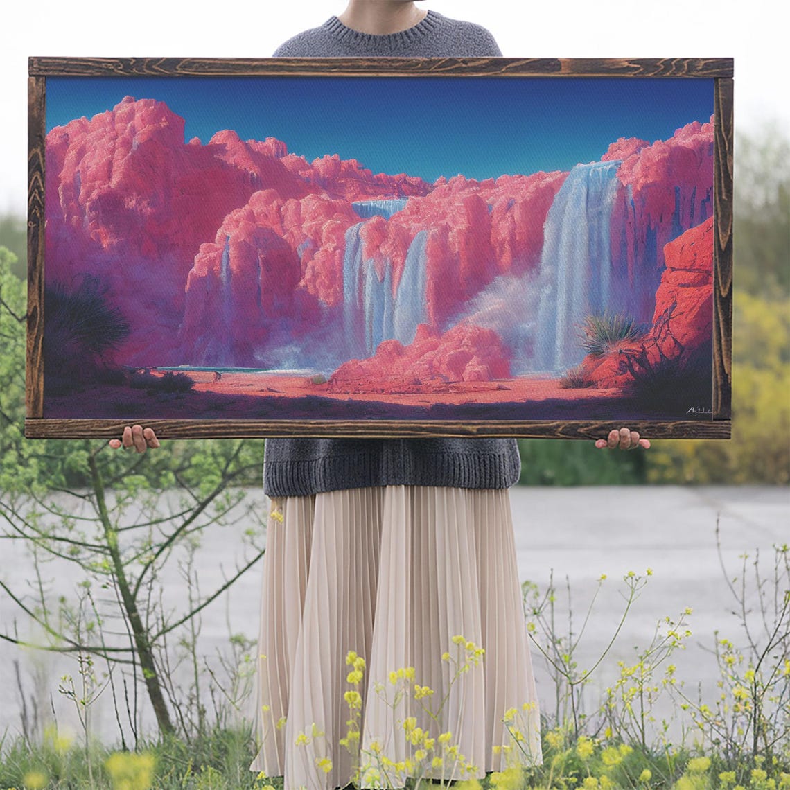 Psychedelic Pink Waterfall Art Print - Image 2