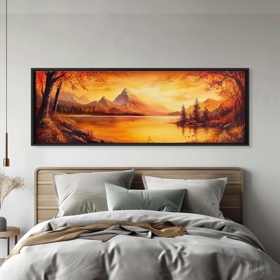 Golden Hour Autumn Lake Fiery Mountain View Oil Painting Poster - Image 3