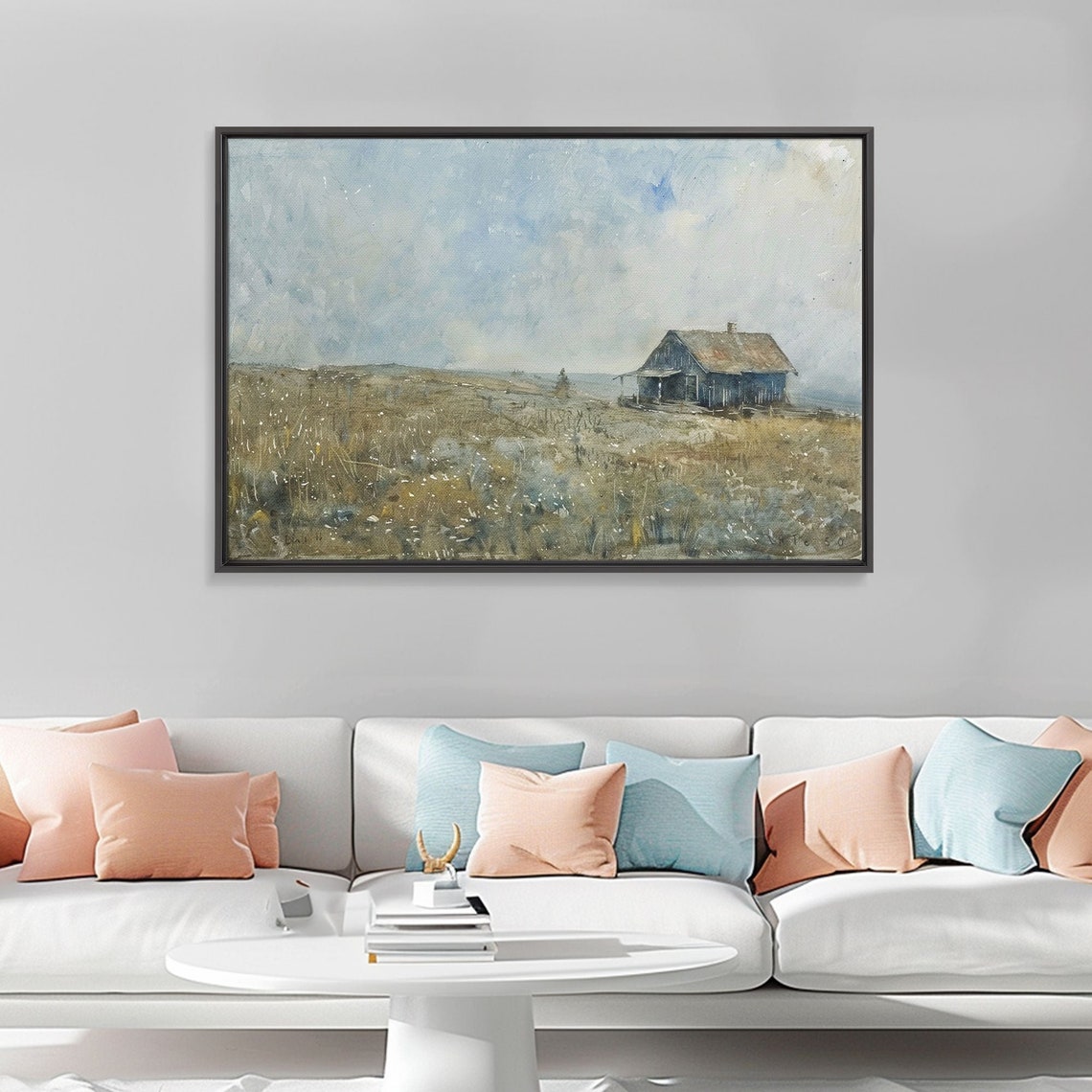 Misty Hilltop Cabin Watercolor Minimalist Muted Farmhouse Art Poster - Image 4