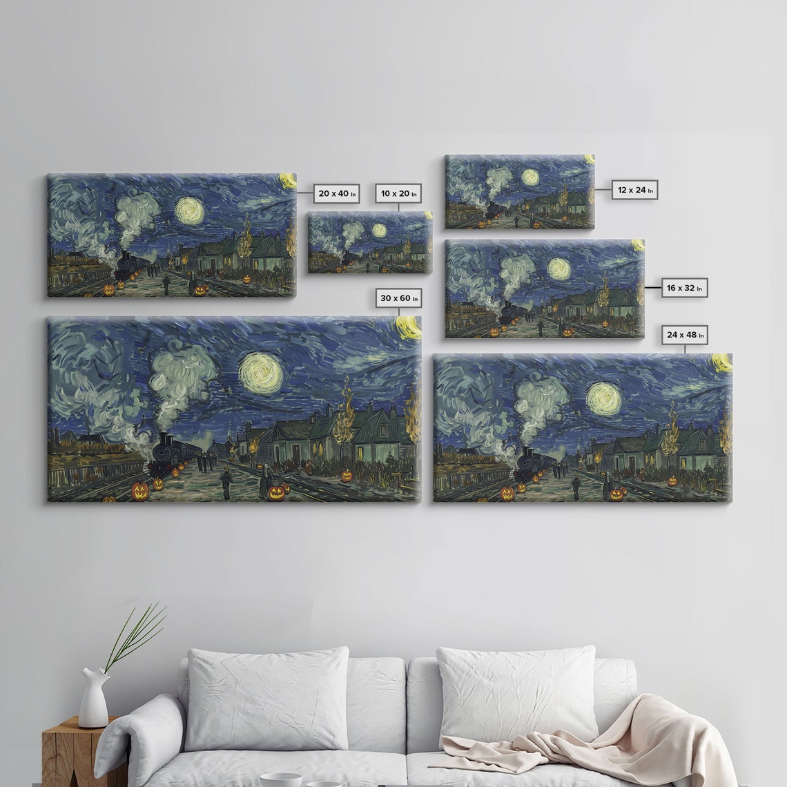 Starry Night Inspired Haunted Steam Train Framed Print Spooky Halloween Wall Art - Image 2