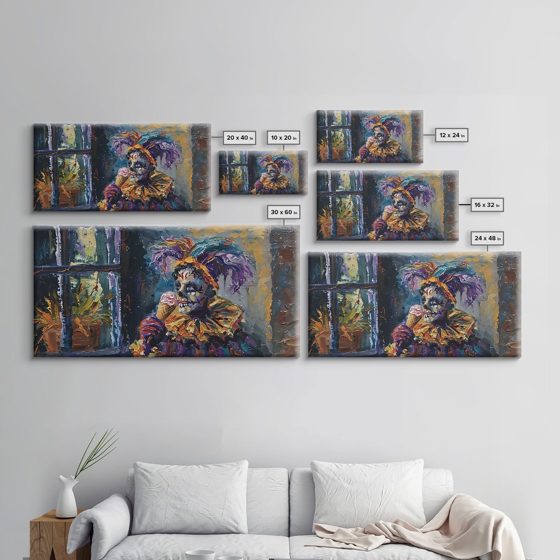 Spooky Court Jester Eating Pink Ice Cream Funny Halloween Wall Art - Image 2