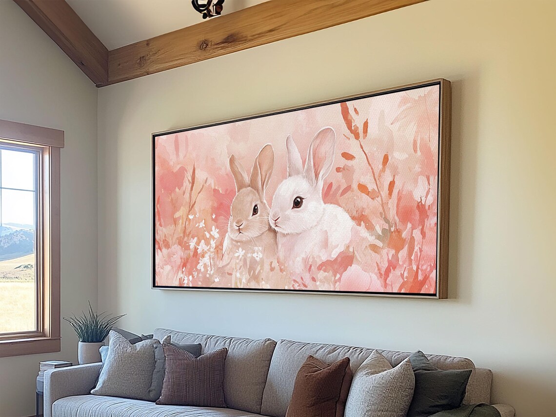 Pastel Bunny Pair Sweet Watercolor Baby Animal Nursery Wall Poster - Image 3