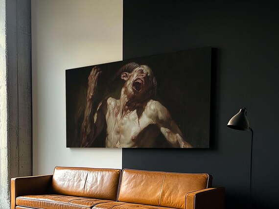 Gothic Horror Satyr Painting Screaming Demon Baroque Dark Oil Wall Art