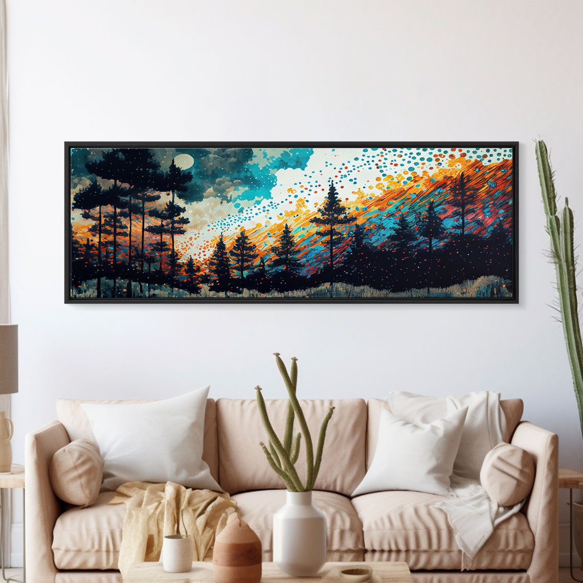 Colorful Forest Silhouette Starry Night Panoramic Landscape Art Poster - Image 5