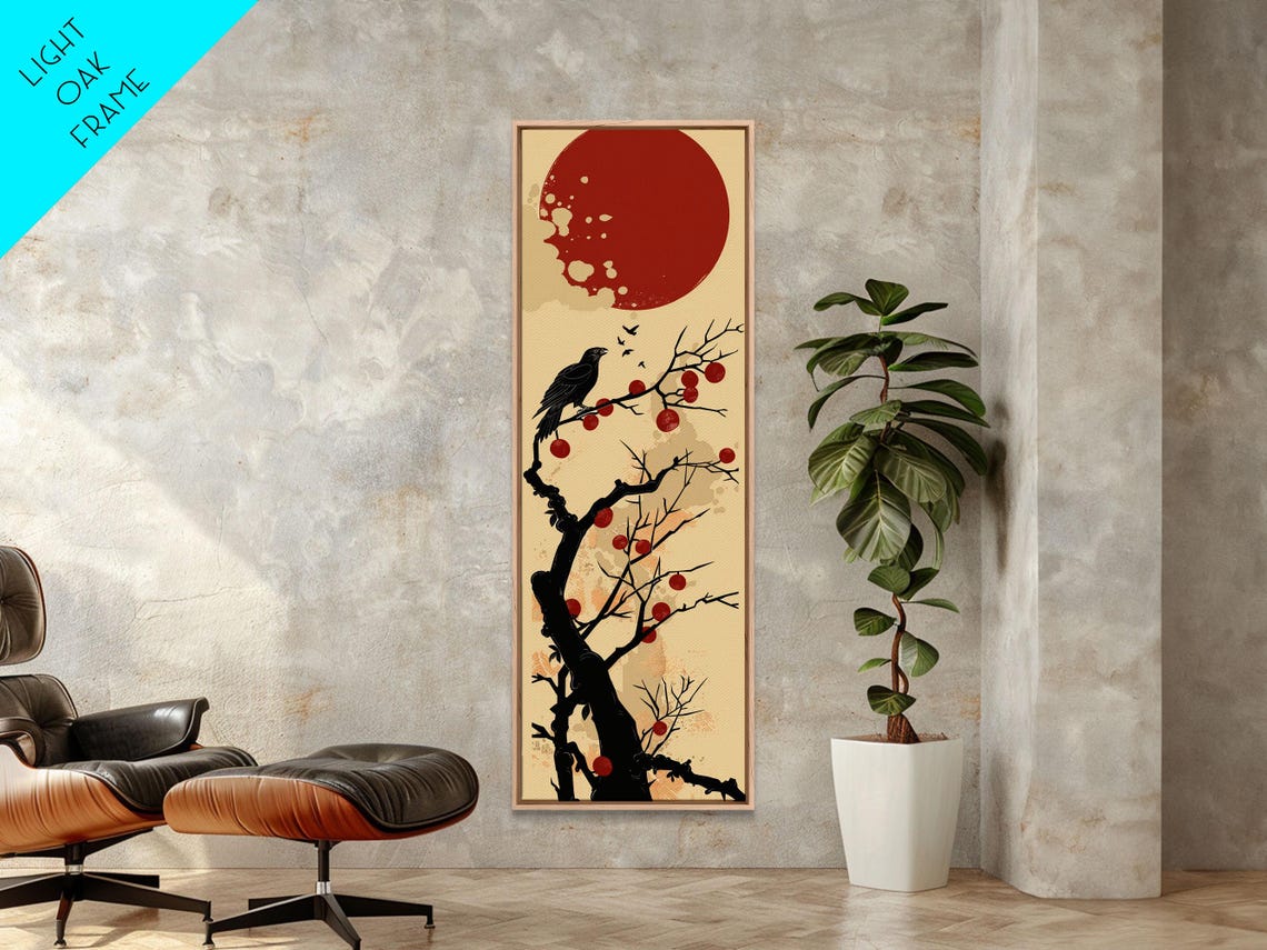 Blackbird On Branch Red Berries Red Sun Minimalist Art Poster - Image 3