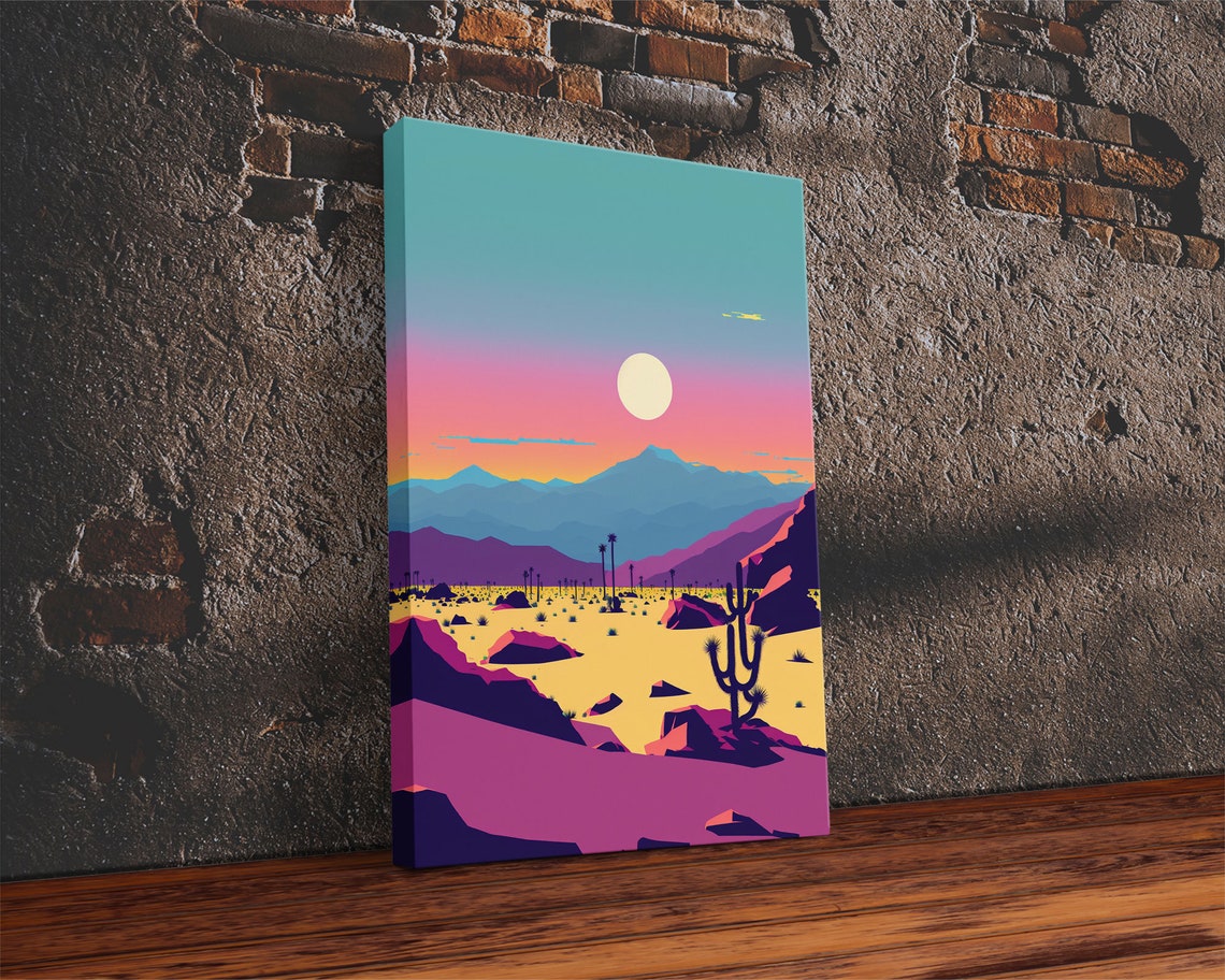 Synthwave Desert Landscape Subdued Pastel Nature Art Southwestern Decor Framed Print Pink And Turquoise Skies - Image 2