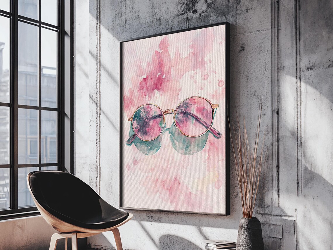 Rose Tinted Sunglasses Watercolor Pink Retro Fashion Art Print - Image 5