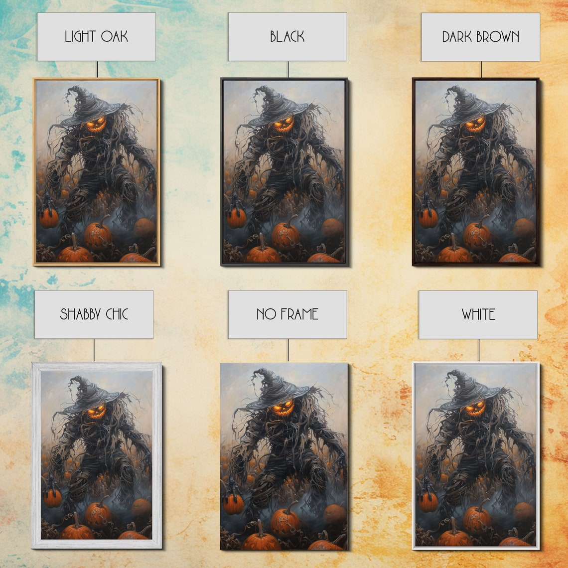 Haunting Pumpkin Head Scarecrow In Misty Field Halloween Art Print - Image 3