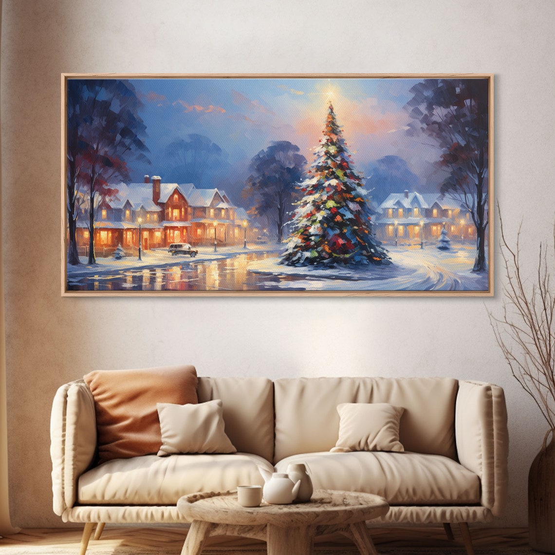 Snowy Village Christmas Tree Dusk Impressionist Holiday Poster - Image 4