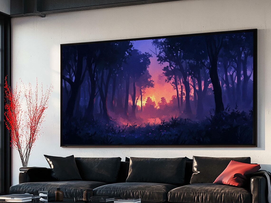 Dark Fantasy Forest Sunset Moody Purple Trees Landscape Art Poster - Image 6