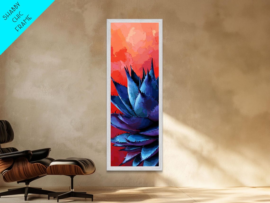 Blue Agave Against Fiery Orange Sunset Bold Botanical Art Poster - Image 4