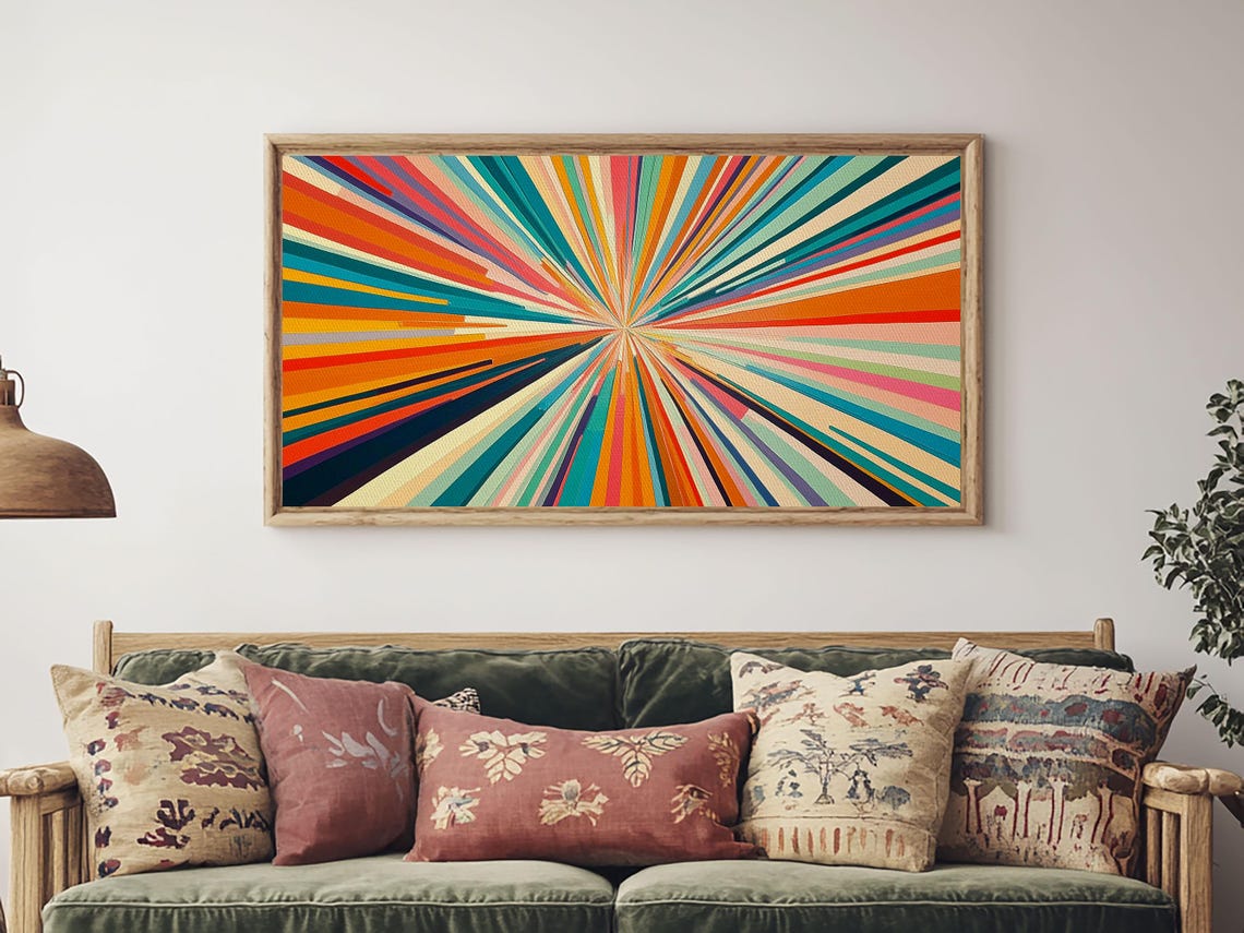 Sunburst Wall Art Print Horizontal Pastel Color Sunset Print Panoramic Abstract Mcm Style Wall Art Large Wide Print - Image 2
