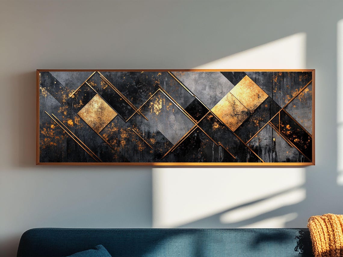 Black Gold Geometric Diamonds Art Deco Abstract Modern Wall Poster - Image 3