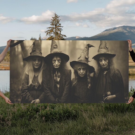 The Coven Four Witches Vintage Sepia Tintype Photo Halloween Art Poster