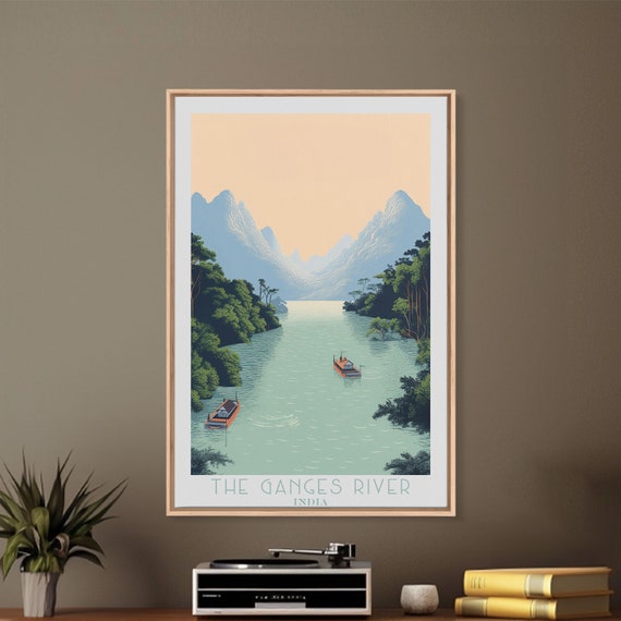 Ganges River India Travel Poster Print Framed Print India Original Travel Art Framed Art Wall Hanging Home Decor