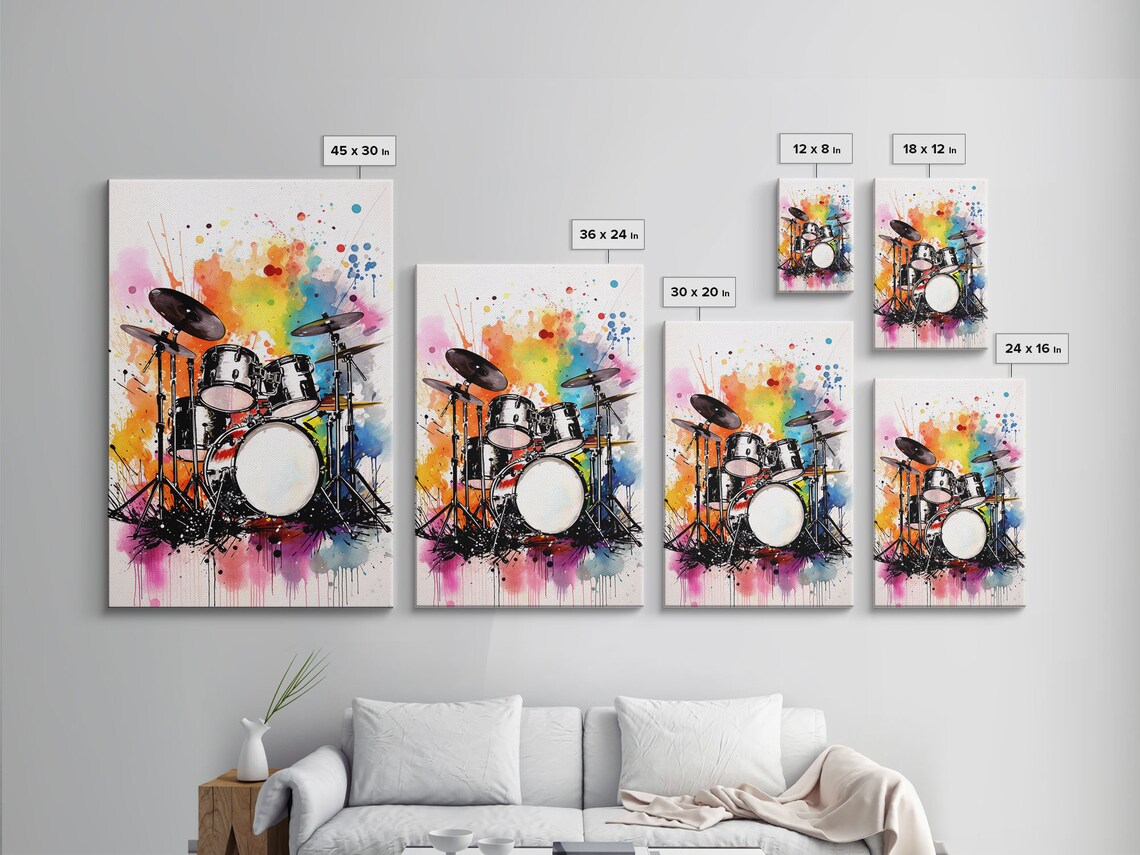 Drum Set Art Print, Music Studio Wall Decor Gift - Image 2