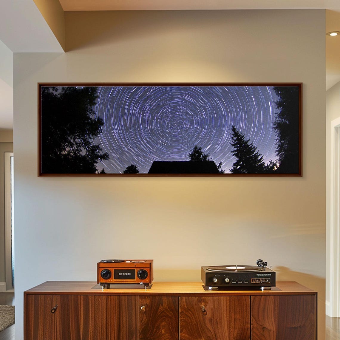 Spiral Star Trails Night Sky Over Pine Trees Photography Poster - Image 5