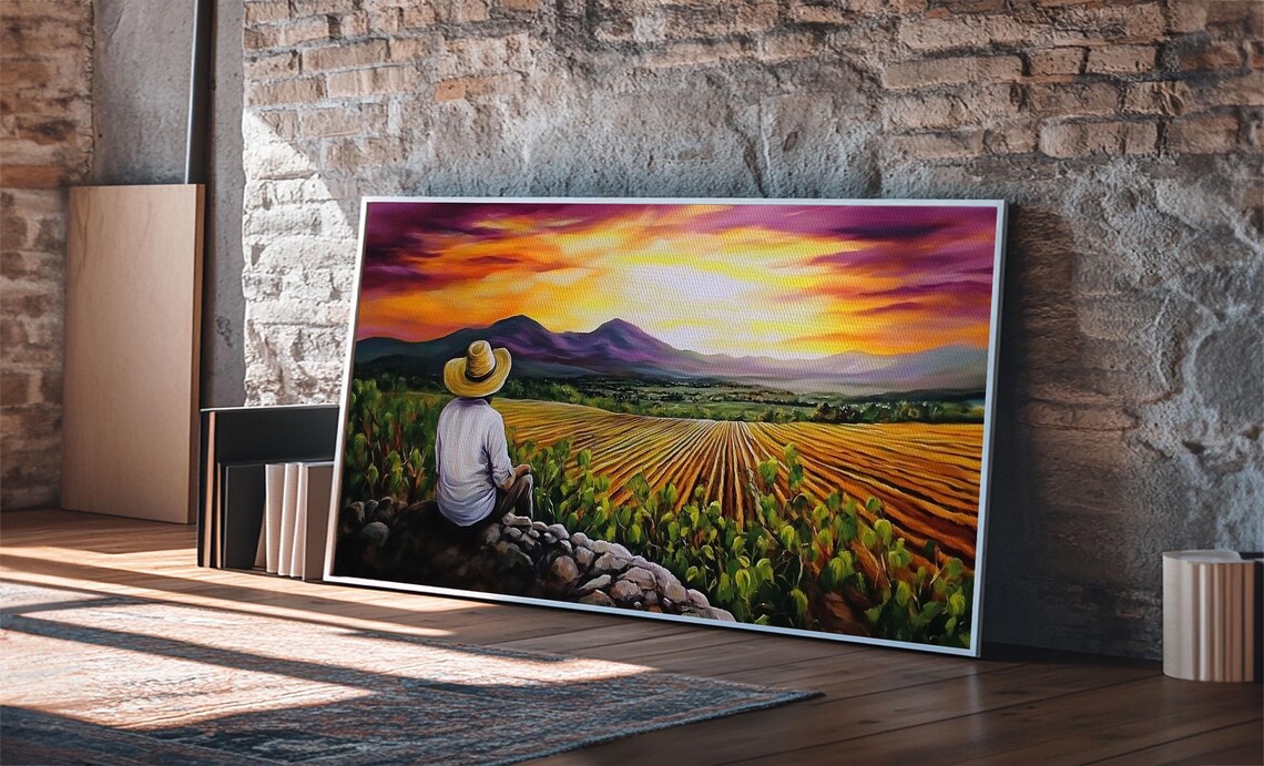 Farmhouse Wall Art Framed Print Mexicano Art Chicano Art Oil Painting Print Of A Tejano Farmer Arte Mexicano - Image 3