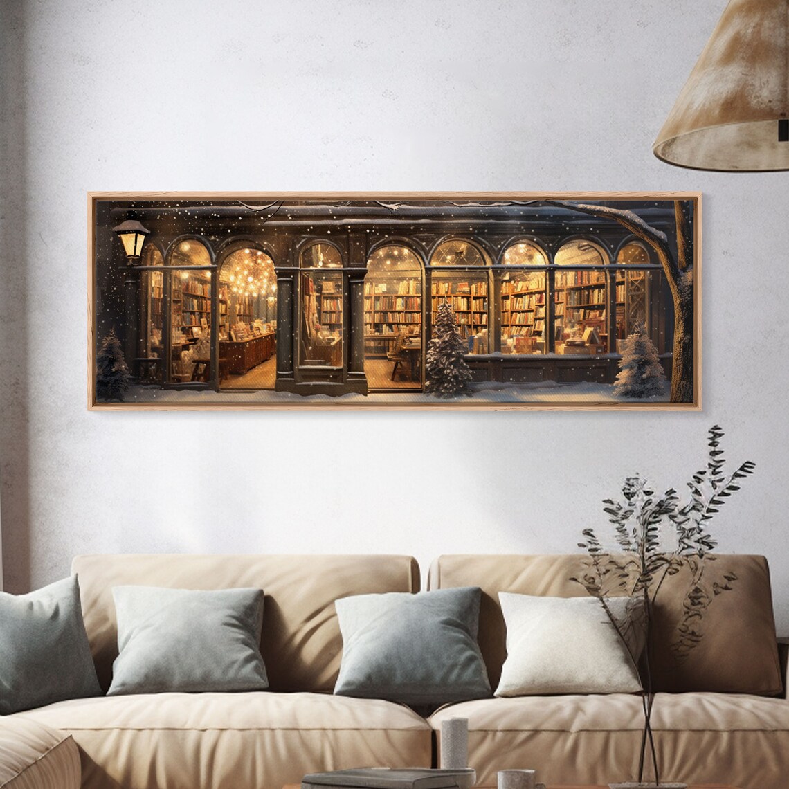 Victorian Library in Winter, Christmas Art Print - Image 4