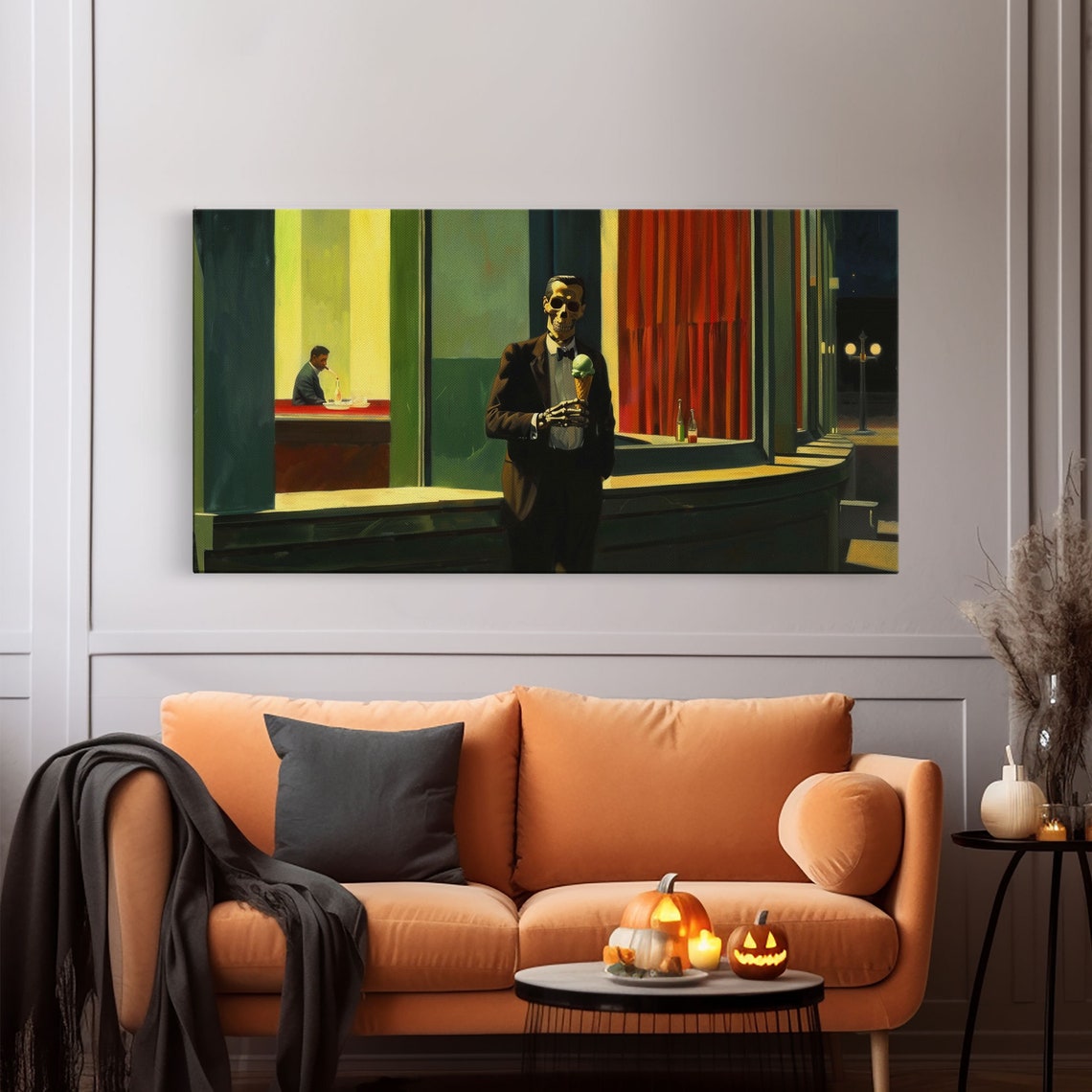 Skeleton With Ice Cream At Night Diner Liminal Noir Art Poster