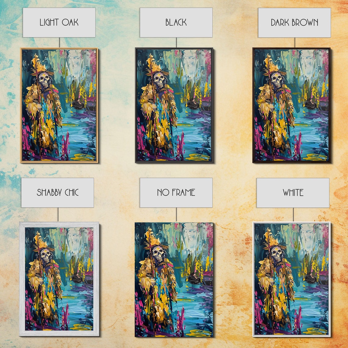 Colorful Abstract Skeleton Wizard Staff Impasto Halloween Art Poster - Image 2