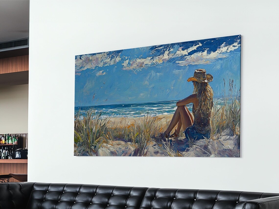 Coastal Cowgirl Beach Dunes Ocean View Summer Cowboy Hat Wall Art Print - Image 2