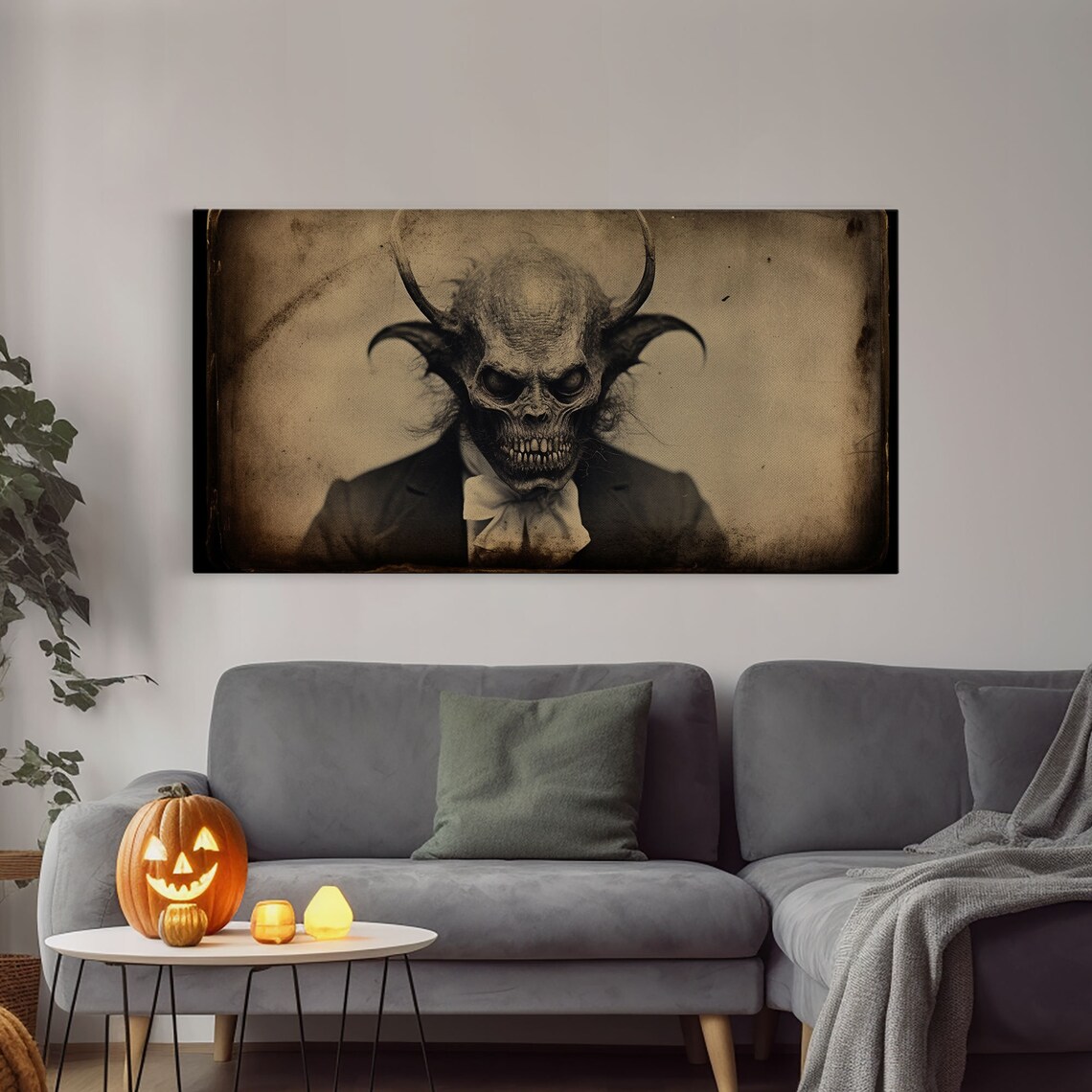Demon Of 81st Street Skeletal Horned Suit Vintage Creepy Horror Wall Poster - Image 3