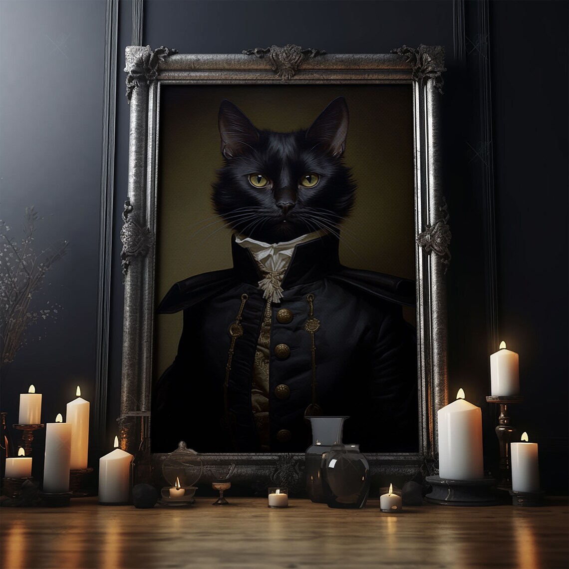 Admiral Meow Black Cat Portrait Military Coat Funny Gothic Art Print - Image 4