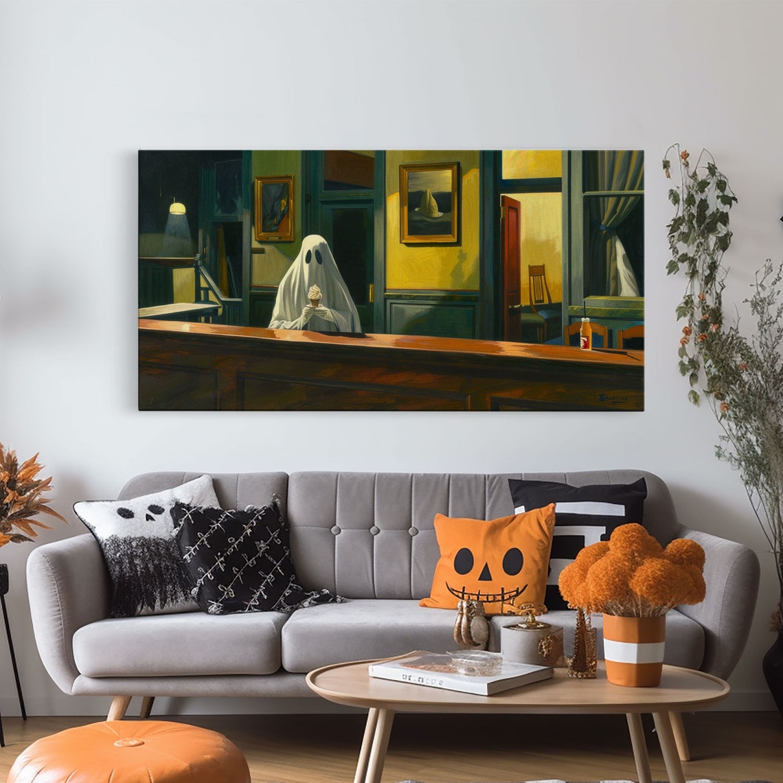 Ghost Eating Ice Cream At Haunted Diner Funny Halloween Art Print