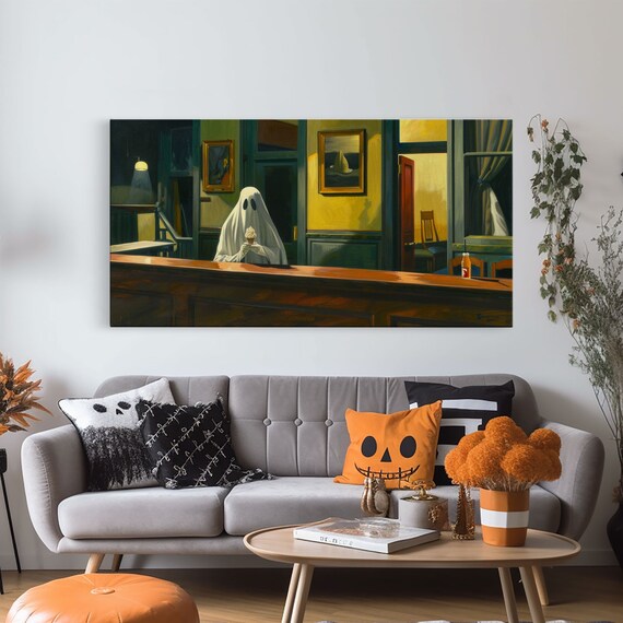 Ghost Eating Ice Cream At Haunted Diner Funny Halloween Art Print