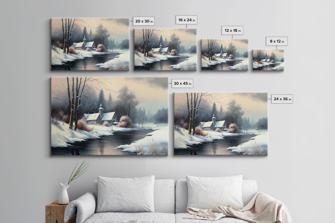 Snow Covered Landscape Church Art, Boho Minimalist Modern - Image 2