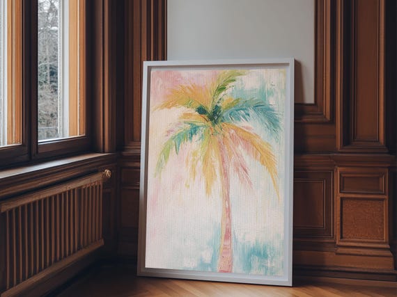 Oil Painting Print Of A Palm Tree Coastal Decor Beach House Art Beach Art Vacation Gift Pink Decor Preppy Decor Preppy Art