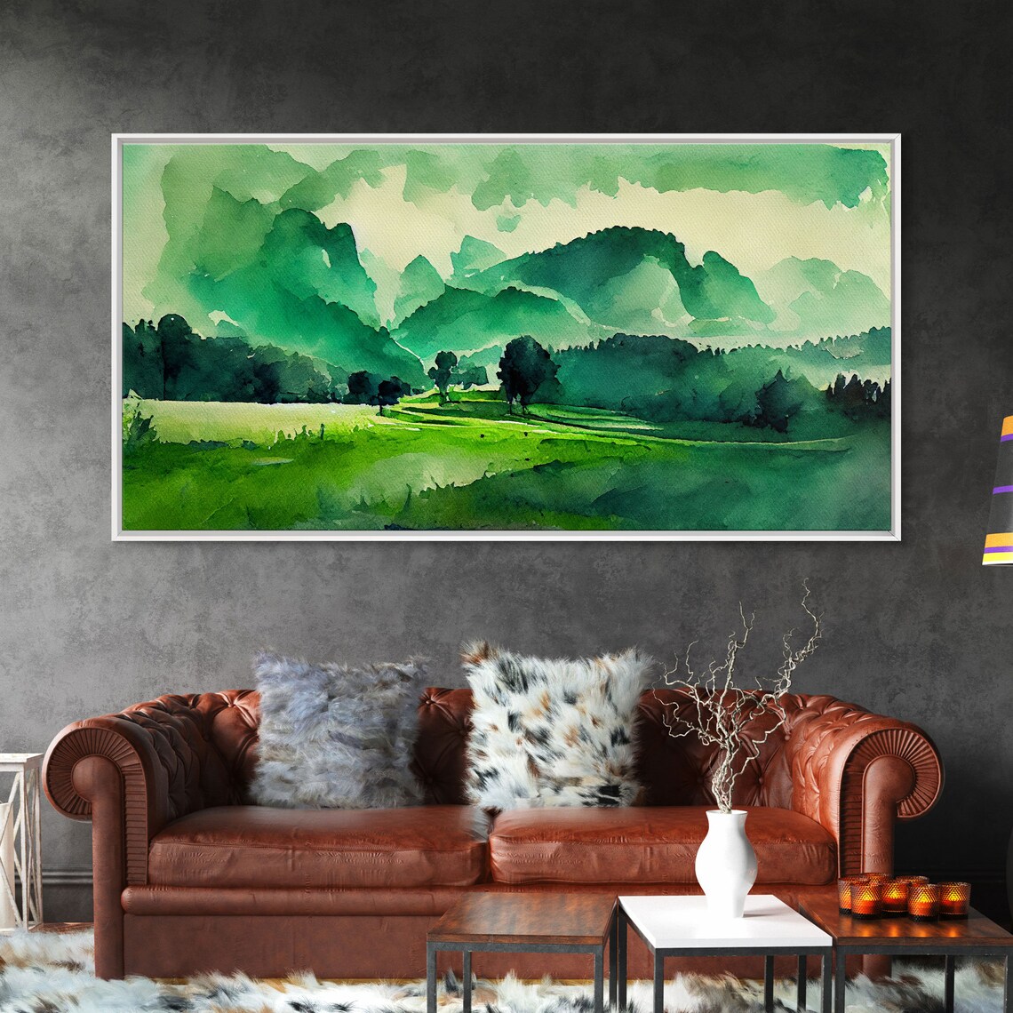 Emerald Green Watercolor Landscape Abstract Art Print