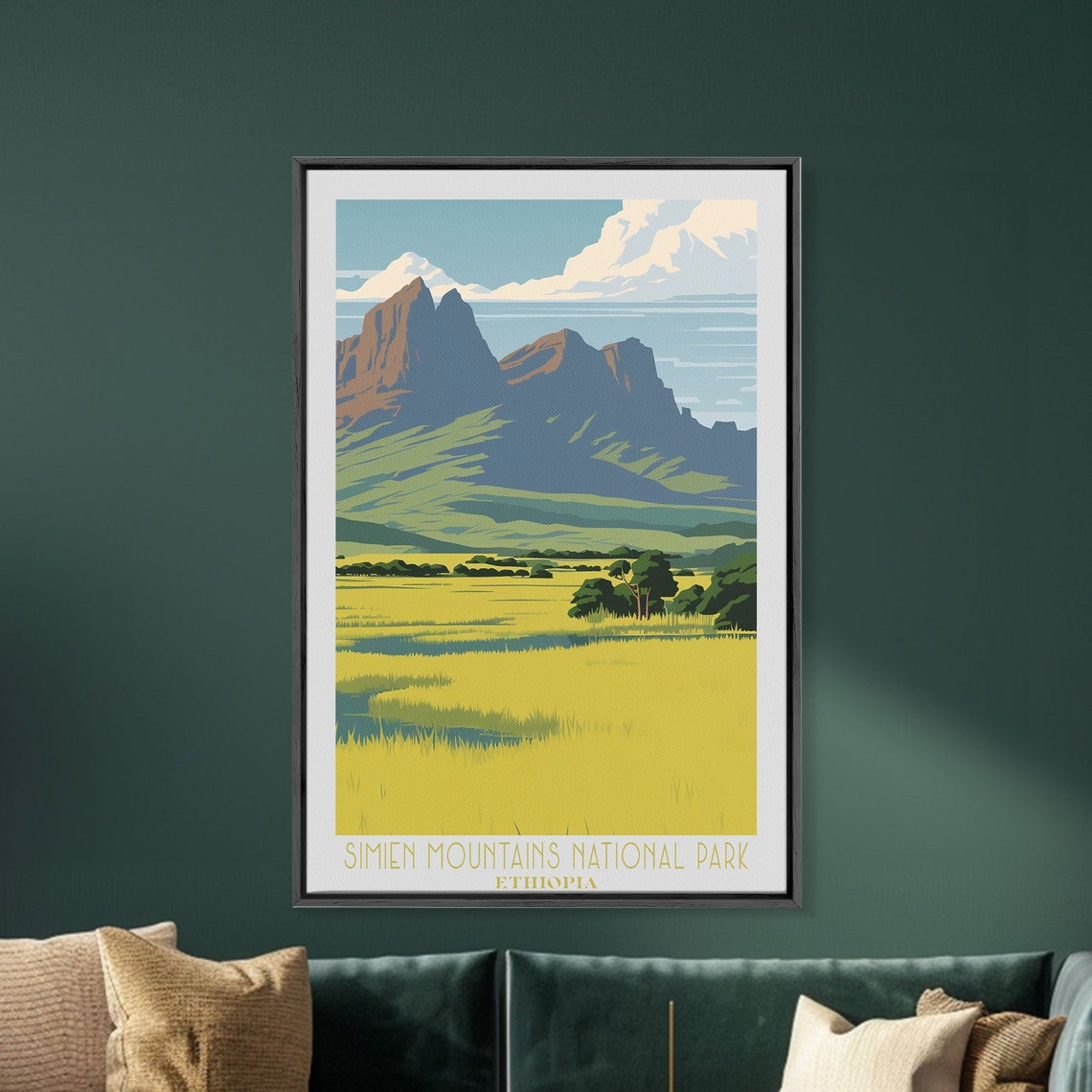 Simien Mountains Ethiopia Jagged Peaks Golden Grassland Retro Poster - Image 2