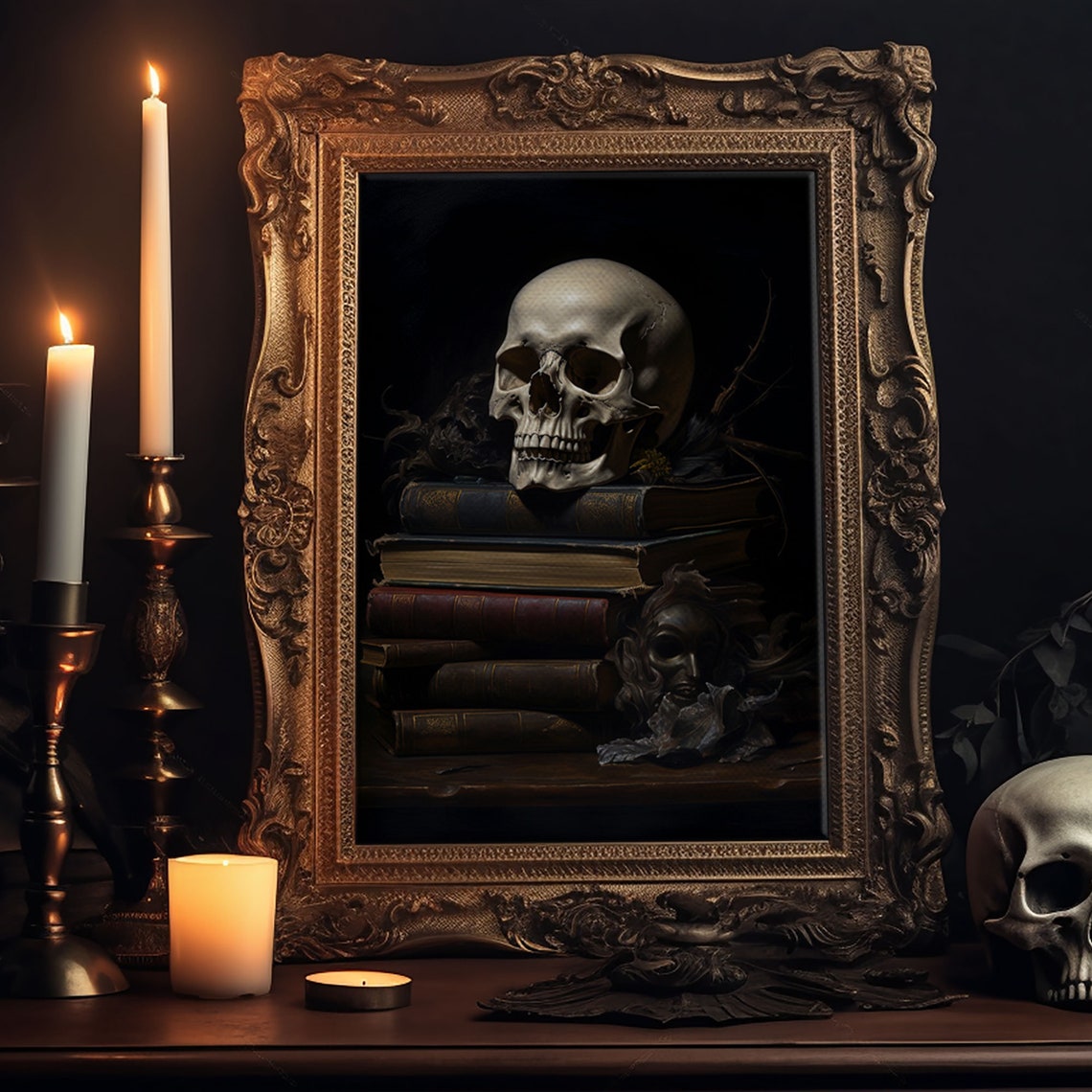 Witch Library Skull On Old Books Dark Candlelit Gothic Art Poster - Image 5