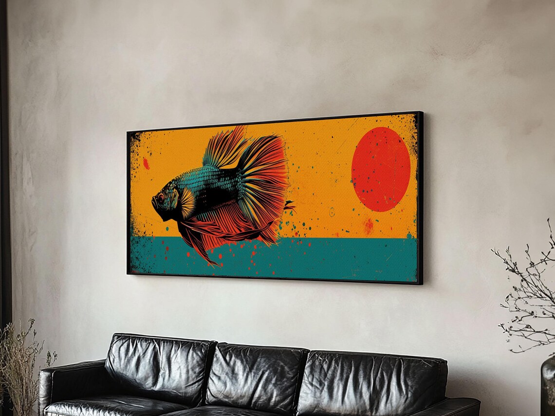 Retro 80s Style Painting Of A Betta Fish Framed Print Home Decor Gift Artwork Fish Painting Betta Fish Art - Image 2