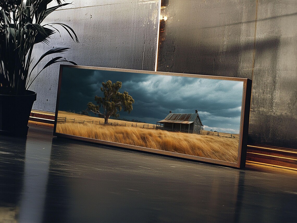Moody Farmhouse Wheat Field Storm Clouds Country Panoramic Poster - Image 6