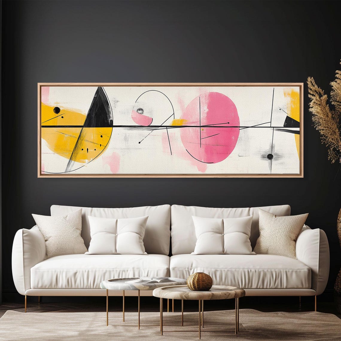 Pink Yellow Sun Abstract Line Art Modern Minimalist Wall Art Poster - Image 3