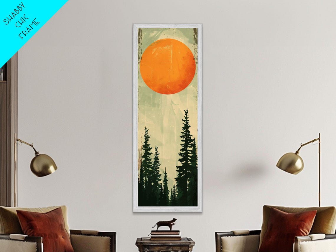 Abstract Sun Over Pine Forest Earth Tones Minimalist Art Print - Image 3