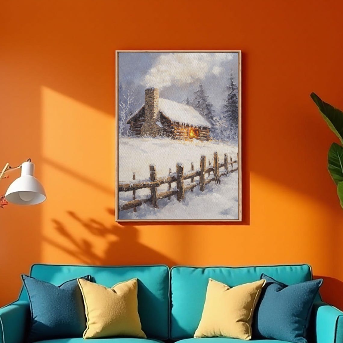 Rustic Log Cabin In Snow With Glowing Window And Fence Poster - Image 2
