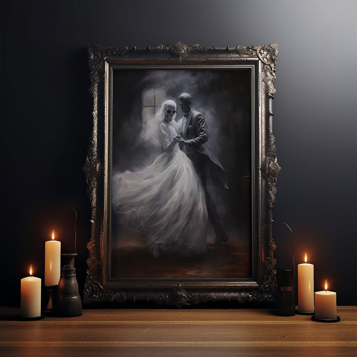Ghost Couple Dancing Ballroom Skeletal Bride Spooky Gothic Art Poster - Image 3