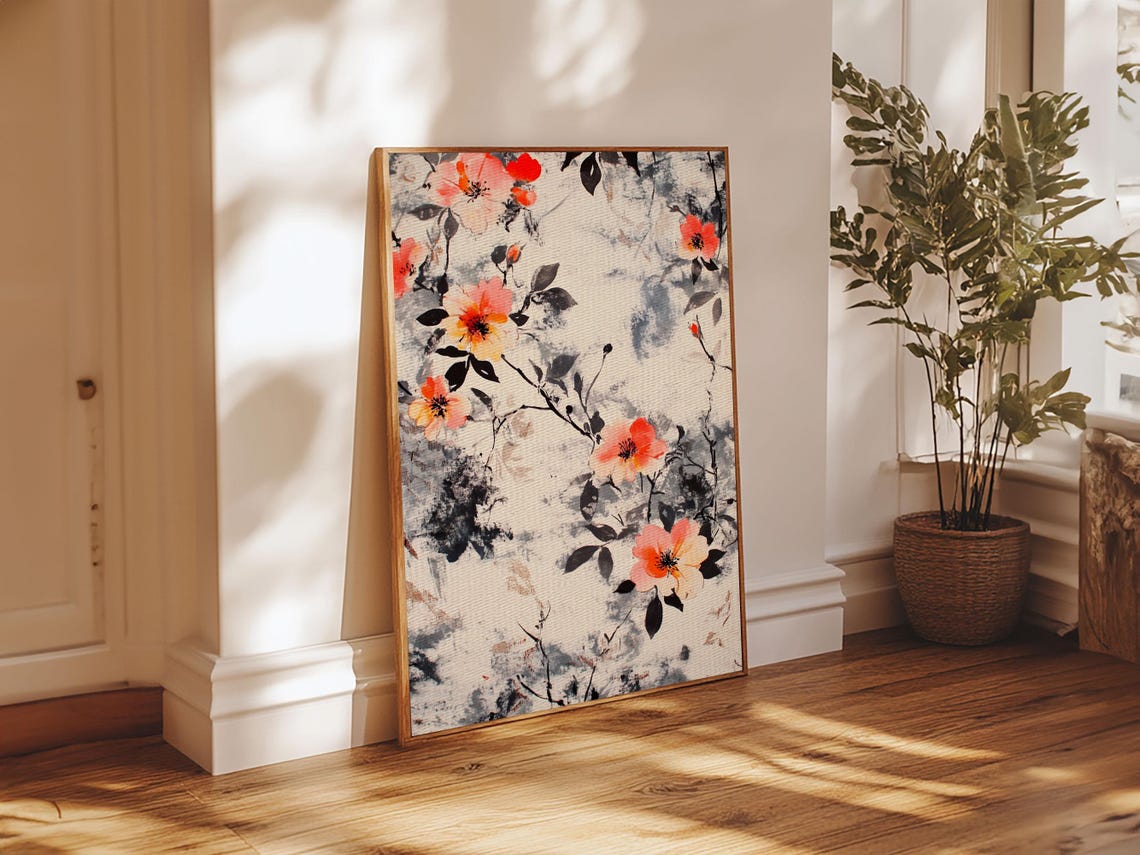 California Poppy Blossom Pattern Vintage Floral Farmhouse Art Print - Image 4