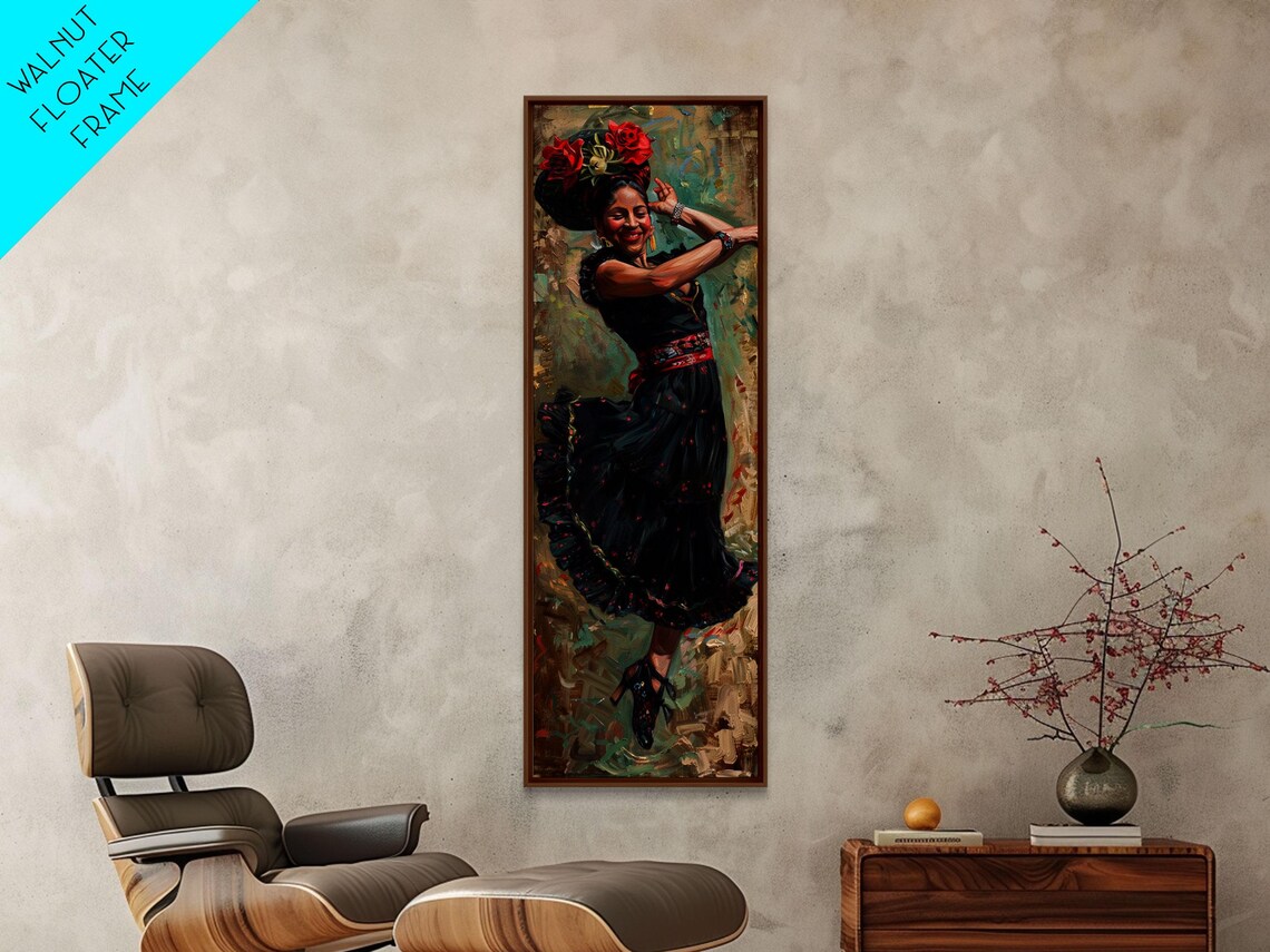 Flamenco Dancer Red Dress Roses Spanish Dance Oil Painting Wall Art - Image 4
